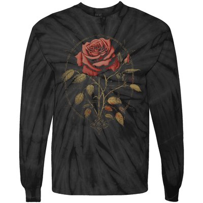 Red Goth Rose Flowers Witchcraft Gothic Aesthetic Tie-Dye Long Sleeve Shirt