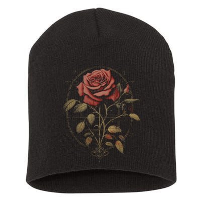 Red Goth Rose Flowers Witchcraft Gothic Aesthetic Short Acrylic Beanie