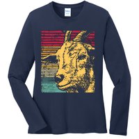 Retro Goat Ladies Long Sleeve Shirt