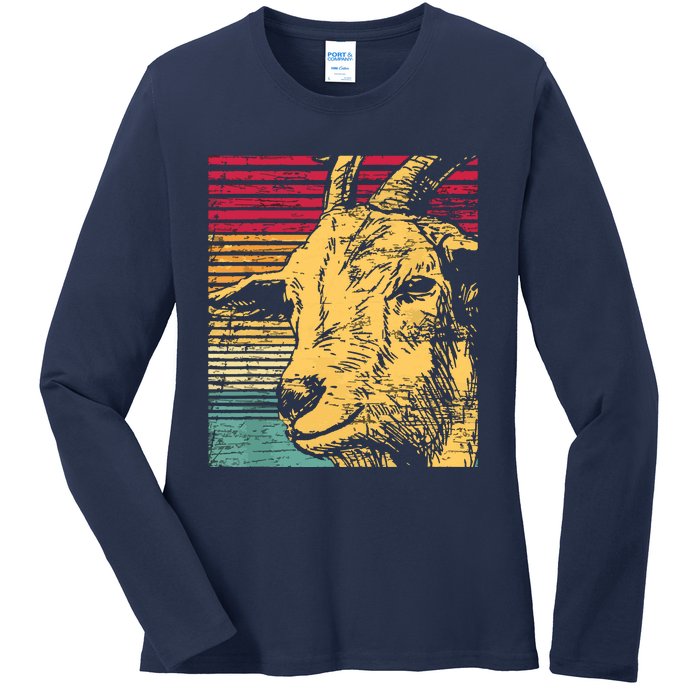 Retro Goat Ladies Long Sleeve Shirt