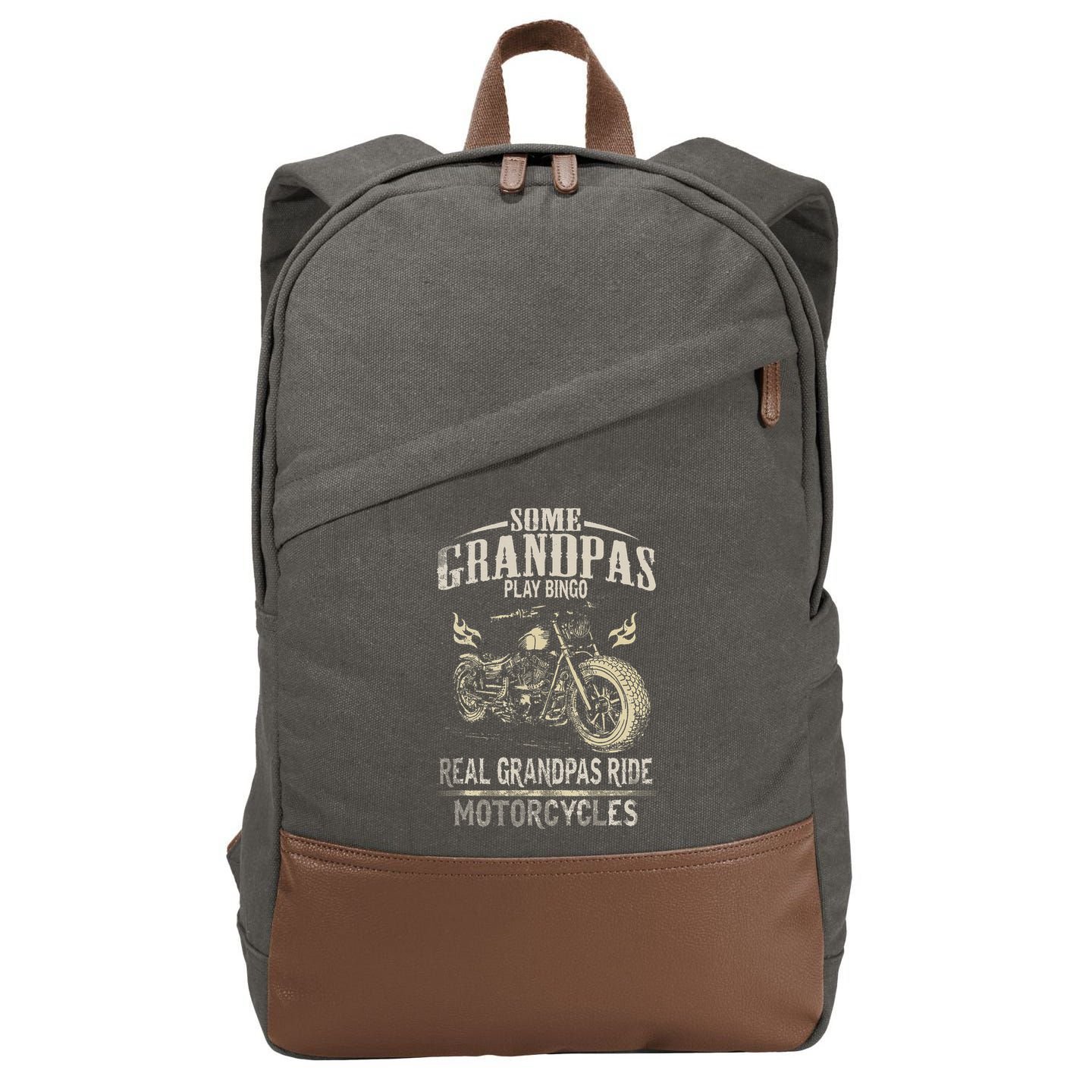 Real Grandpas Ride Motorcycle Tee Biker Grandpa Cotton Canvas Backpack