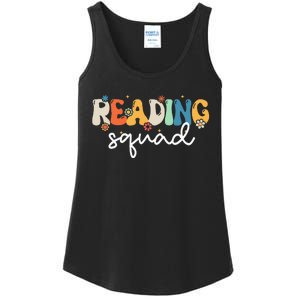 Retro Groovy Reading Squad Girls Cute Reading Teacher Ladies Essential Tank