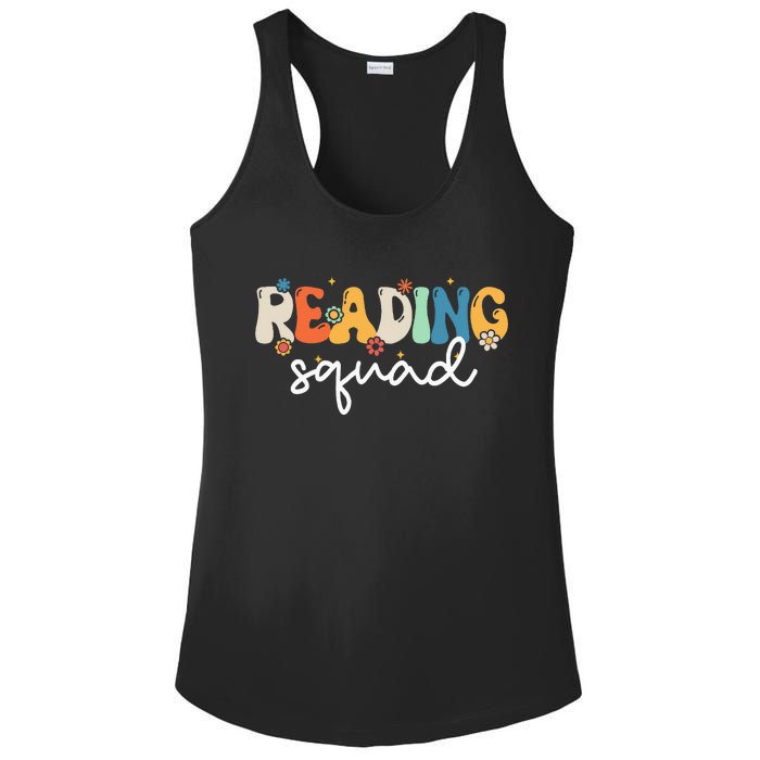 Retro Groovy Reading Squad Girls Cute Reading Teacher Ladies PosiCharge Competitor Racerback Tank