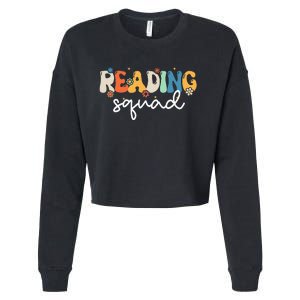 Retro Groovy Reading Squad Girls Cute Reading Teacher Cropped Pullover Crew