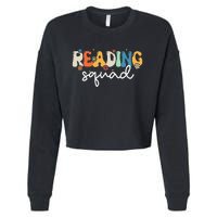 Retro Groovy Reading Squad Girls Cute Reading Teacher Cropped Pullover Crew