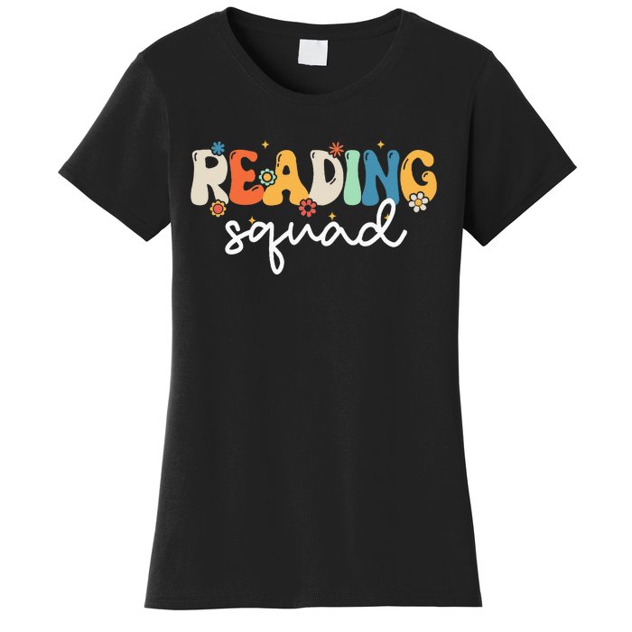 Retro Groovy Reading Squad Girls Cute Reading Teacher Women's T-Shirt