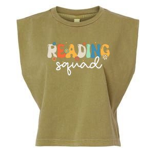 Retro Groovy Reading Squad Girls Cute Reading Teacher Garment-Dyed Women's Muscle Tee