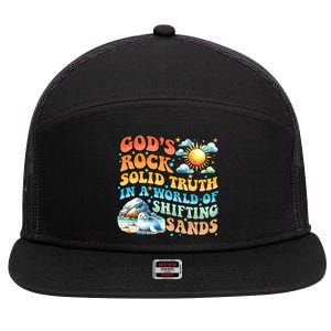 Retro GodS Rock Solid Truth Summer Camp Vbs 2024 Gift 7 Panel Mesh Trucker Snapback Hat