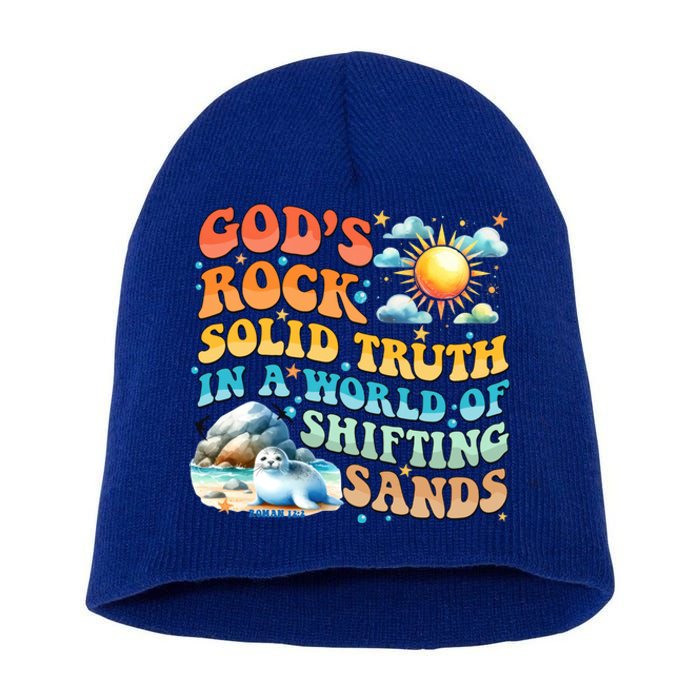 Retro GodS Rock Solid Truth Summer Camp Vbs 2024 Gift Short Acrylic Beanie