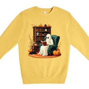 Retro Ghost Reading Books Halloween Teacher 2024 Premium Crewneck Sweatshirt