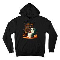 Retro Ghost Reading Books Halloween Teacher 2024 Hoodie