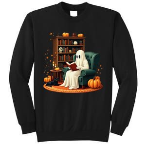 Retro Ghost Reading Books Halloween Teacher 2024 Sweatshirt