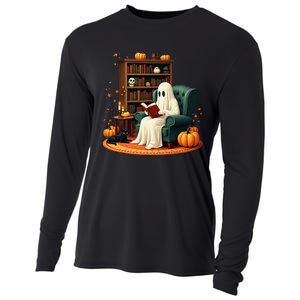 Retro Ghost Reading Books Halloween Teacher 2024 Cooling Performance Long Sleeve Crew