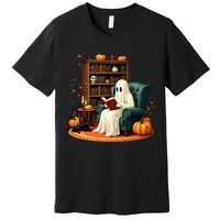 Retro Ghost Reading Books Halloween Teacher 2024 Premium T-Shirt