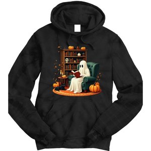 Retro Ghost Reading Books Halloween Teacher 2024 Tie Dye Hoodie