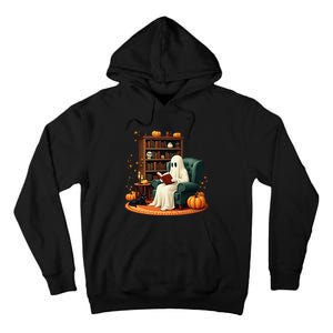 Retro Ghost Reading Books Halloween Teacher 2024 Tall Hoodie