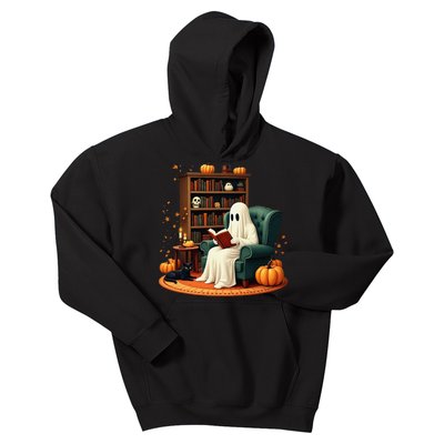 Retro Ghost Reading Books Halloween Teacher 2024 Kids Hoodie