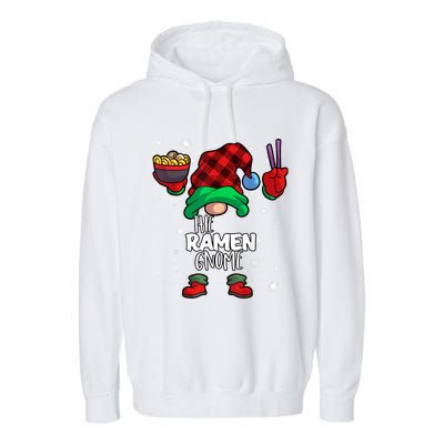 Ramen Gnome Red Buffalo Plaid Matching Family Christmars Garment-Dyed Fleece Hoodie