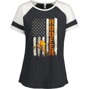 Roofer Gifts Roofing Design On Back Of Enza Ladies Jersey Colorblock Tee