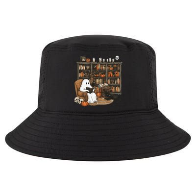 Retro Ghost Reading Books Librarian Ghost Halloween Cool Comfort Performance Bucket Hat