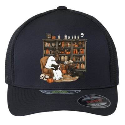 Retro Ghost Reading Books Librarian Ghost Halloween Flexfit Unipanel Trucker Cap