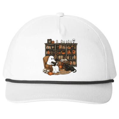 Retro Ghost Reading Books Librarian Ghost Halloween Snapback Five-Panel Rope Hat