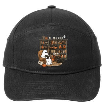 Retro Ghost Reading Books Librarian Ghost Halloween 7-Panel Snapback Hat