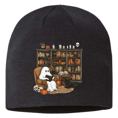 Retro Ghost Reading Books Librarian Ghost Halloween Sustainable Beanie