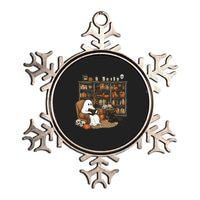 Retro Ghost Reading Books Librarian Ghost Halloween Metallic Star Ornament