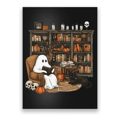 Retro Ghost Reading Books Librarian Ghost Halloween Poster