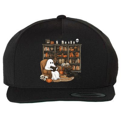 Retro Ghost Reading Books Librarian Ghost Halloween Wool Snapback Cap