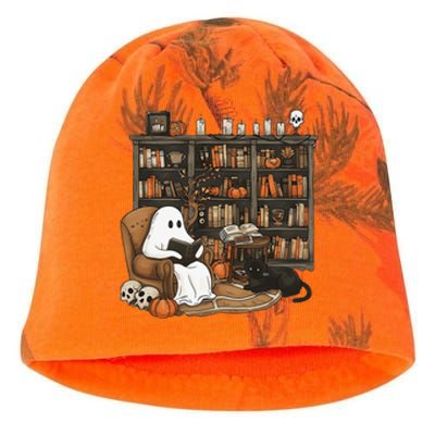 Retro Ghost Reading Books Librarian Ghost Halloween Kati - Camo Knit Beanie