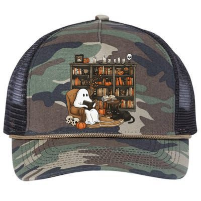 Retro Ghost Reading Books Librarian Ghost Halloween Retro Rope Trucker Hat Cap