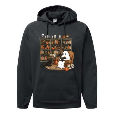 Retro Ghost Reading Books Performance Fleece Hoodie