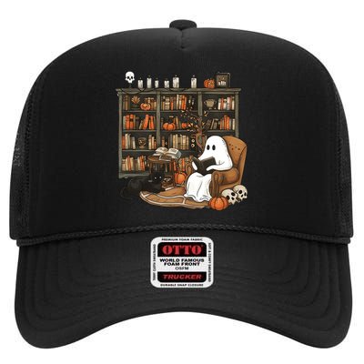 Retro Ghost Reading Books High Crown Mesh Back Trucker Hat