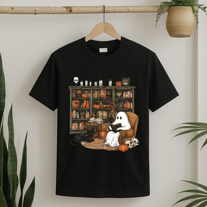 Retro Ghost Reading Books T-Shirt