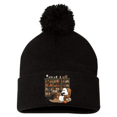 Retro Ghost Reading Books Pom Pom 12in Knit Beanie