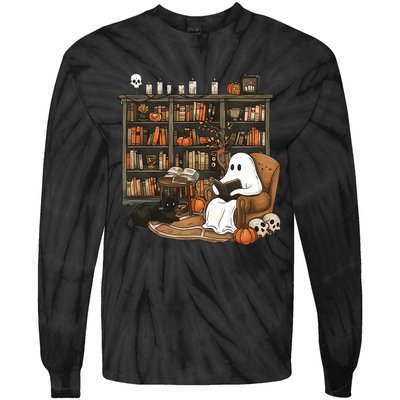 Retro Ghost Reading Books Tie-Dye Long Sleeve Shirt