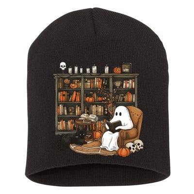 Retro Ghost Reading Books Short Acrylic Beanie