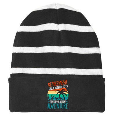 Retirement Gift Retired New Adventure Striped Beanie with Solid Band