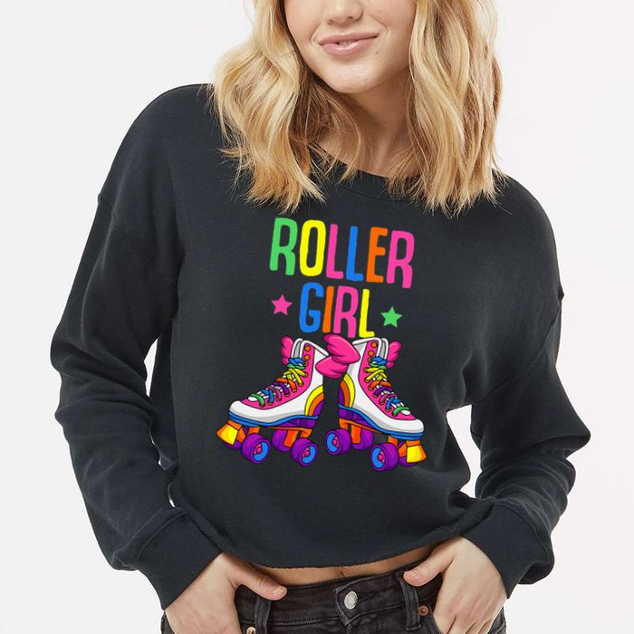 Roller Girl Roller Skates Skating Cropped Pullover Crew