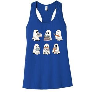 Retro Ghosts Reading Books Teacher Librarian Halloween Cute Gift Women's Racerback Tank