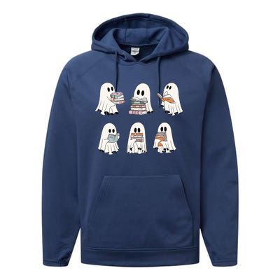 Retro Ghosts Reading Books Teacher Librarian Halloween Cute Gift Performance Fleece Hoodie