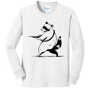 Raccoon Gun Kids Long Sleeve Shirt