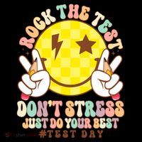 Retro Groovy Rock The Test Don't Stress Do Your Best Testing Day Teacher Student High Crown Mesh Back Trucker Hat
