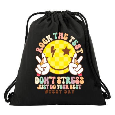 Retro Groovy Rock The Test Don't Stress Do Your Best Testing Day Teacher Student Drawstring Bag