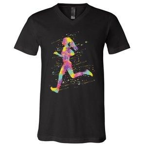 Running Girl V-Neck T-Shirt