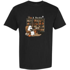 Retro Ghost Reading Books Librarian Ghost Halloween Garment-Dyed Heavyweight T-Shirt