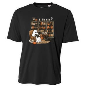 Retro Ghost Reading Books Librarian Ghost Halloween Cooling Performance Crew T-Shirt