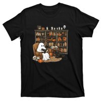 Retro Ghost Reading Books Librarian Ghost Halloween T-Shirt